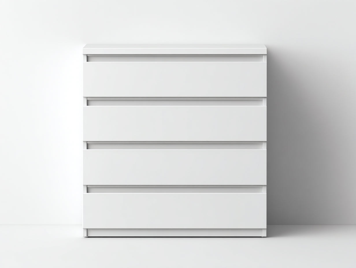 Commode - Panneaux de bois - 110 x 42 x 90 cm - Blanc - Style moderne minimaliste sans poignées