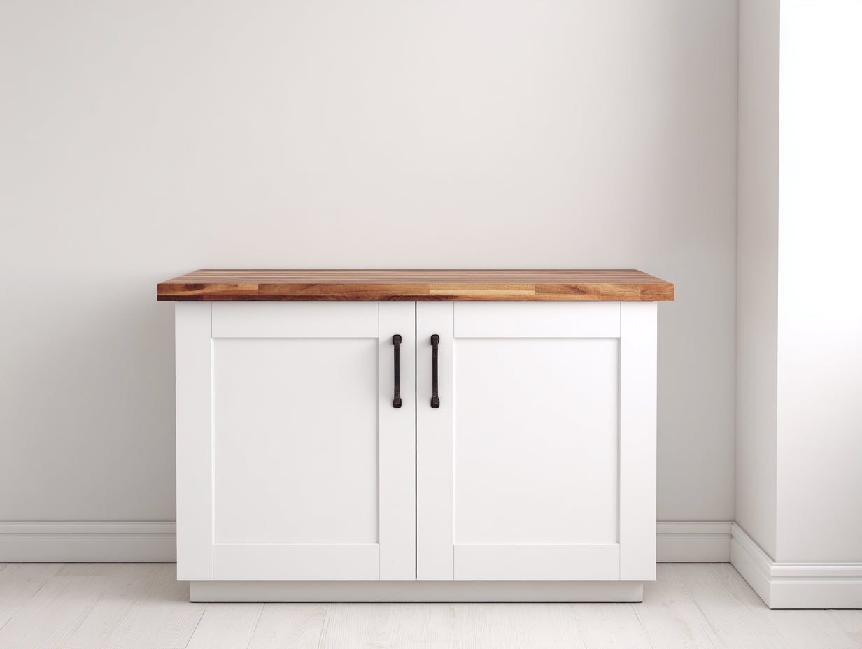 Buffet - Bois-Métal - 102 x 44 x 86 cm - Blanc-Bois naturel - Style campagne contemporaine