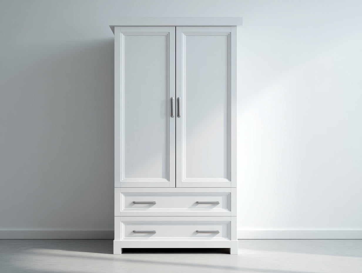 Armoire - Bois - 100 x 55 x 190 cm - Blanc - Style classique moderne