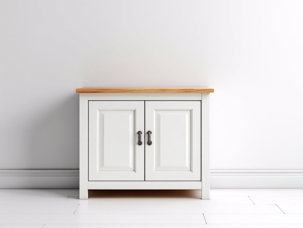 Buffet - Bois - 82 x 36 x 78 cm - Blanc-Bois naturel - Style campagne