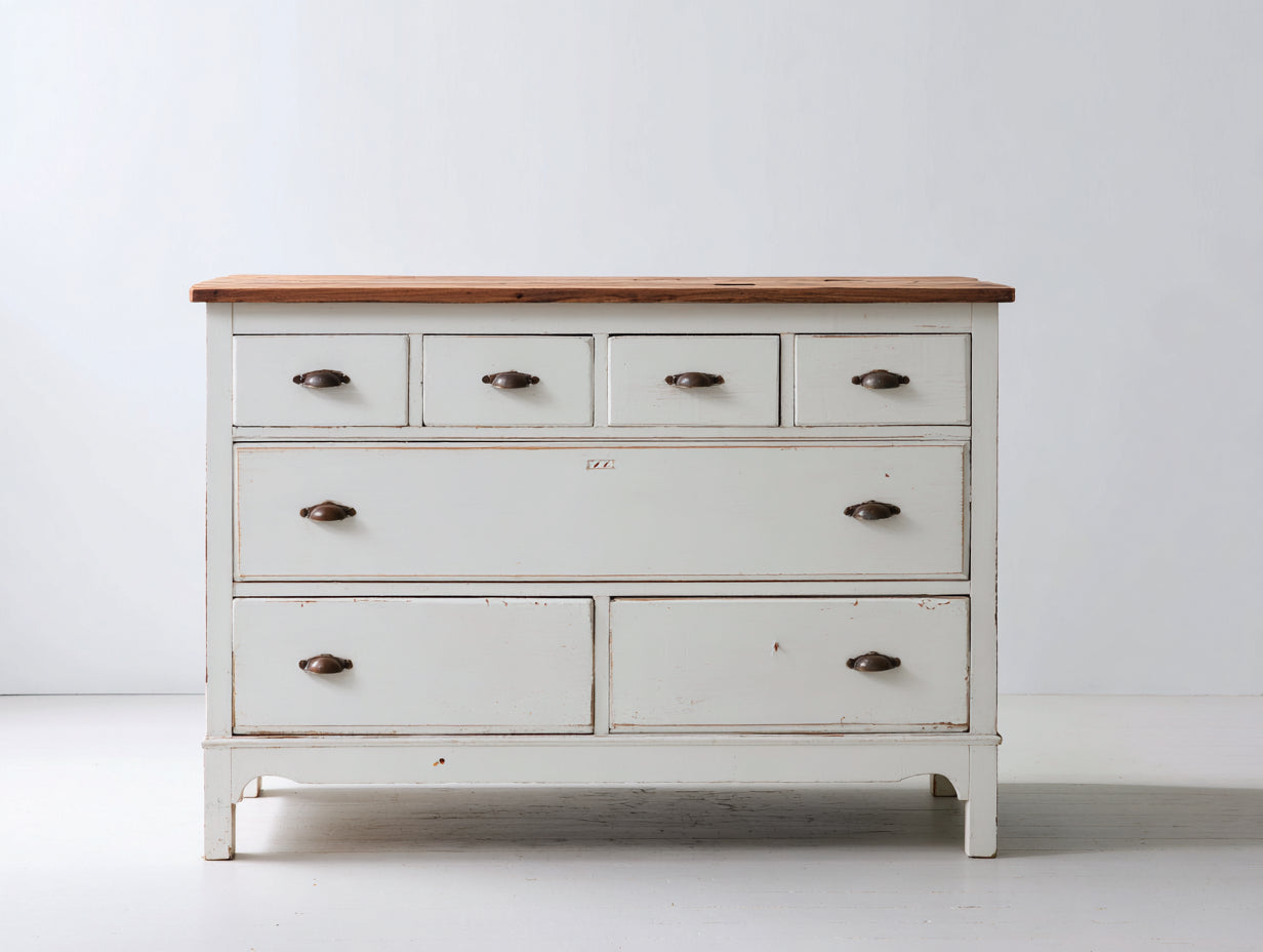 Commode - Bois - 140 x 45 x 90 cm - Blanc-Marron - Style classique avec poignées décoratives