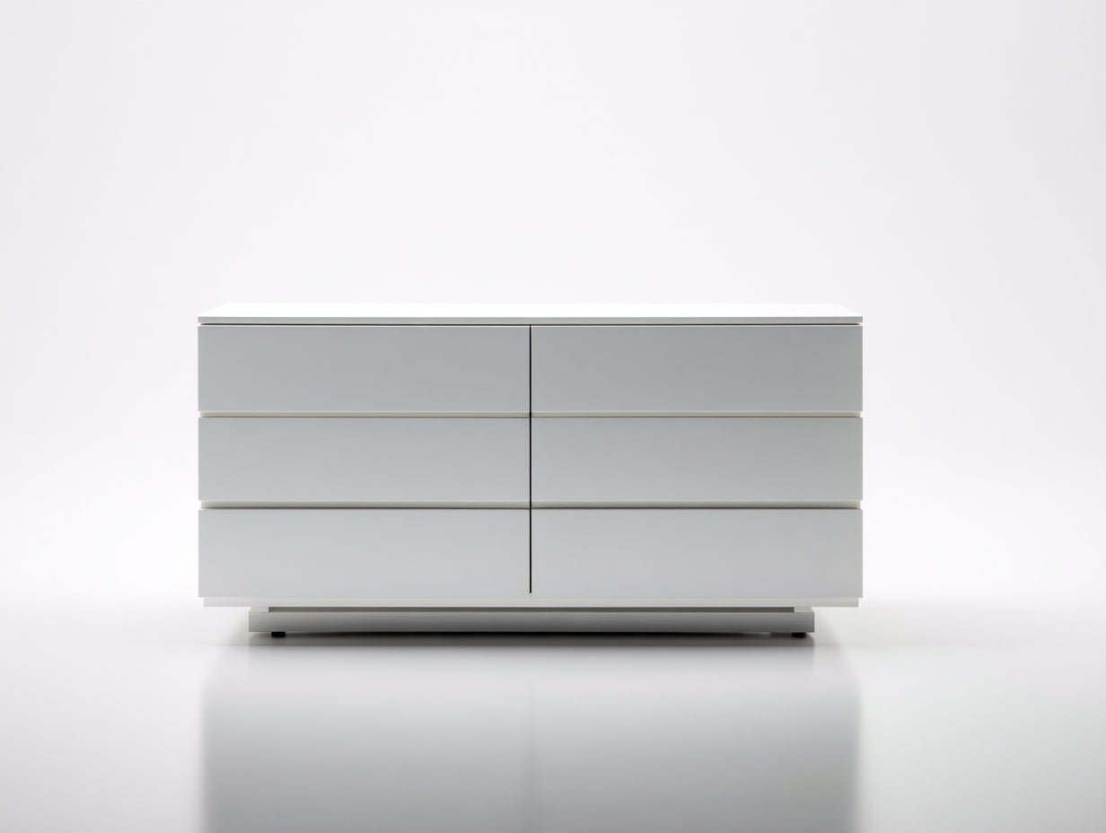 Commode - Panneaux de bois - 150 x 45 x 78 cm - Blanc - Style moderne minimaliste sans poignées