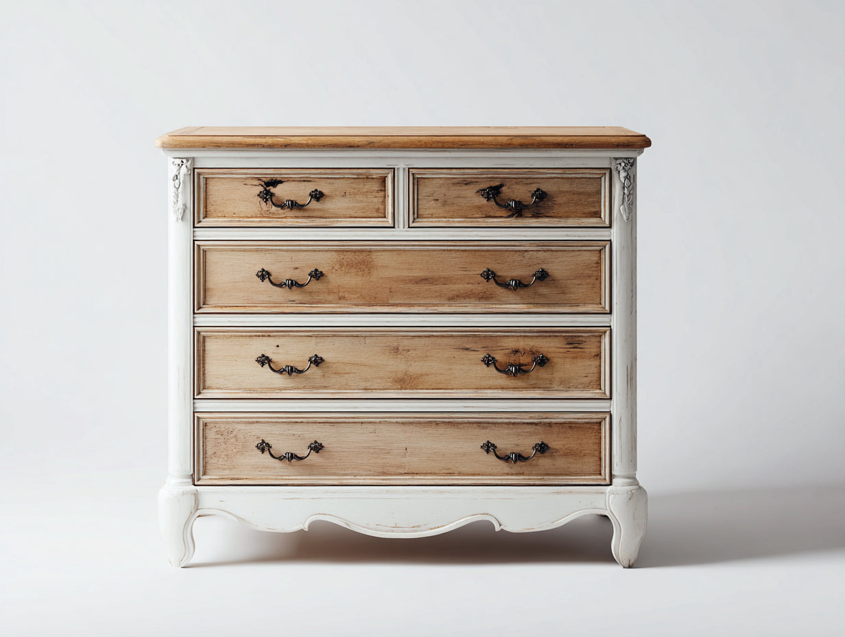 Commode - Bois - 120 x 45 x 95 cm - Blanc Marron - Style classique avec poignées décoratives