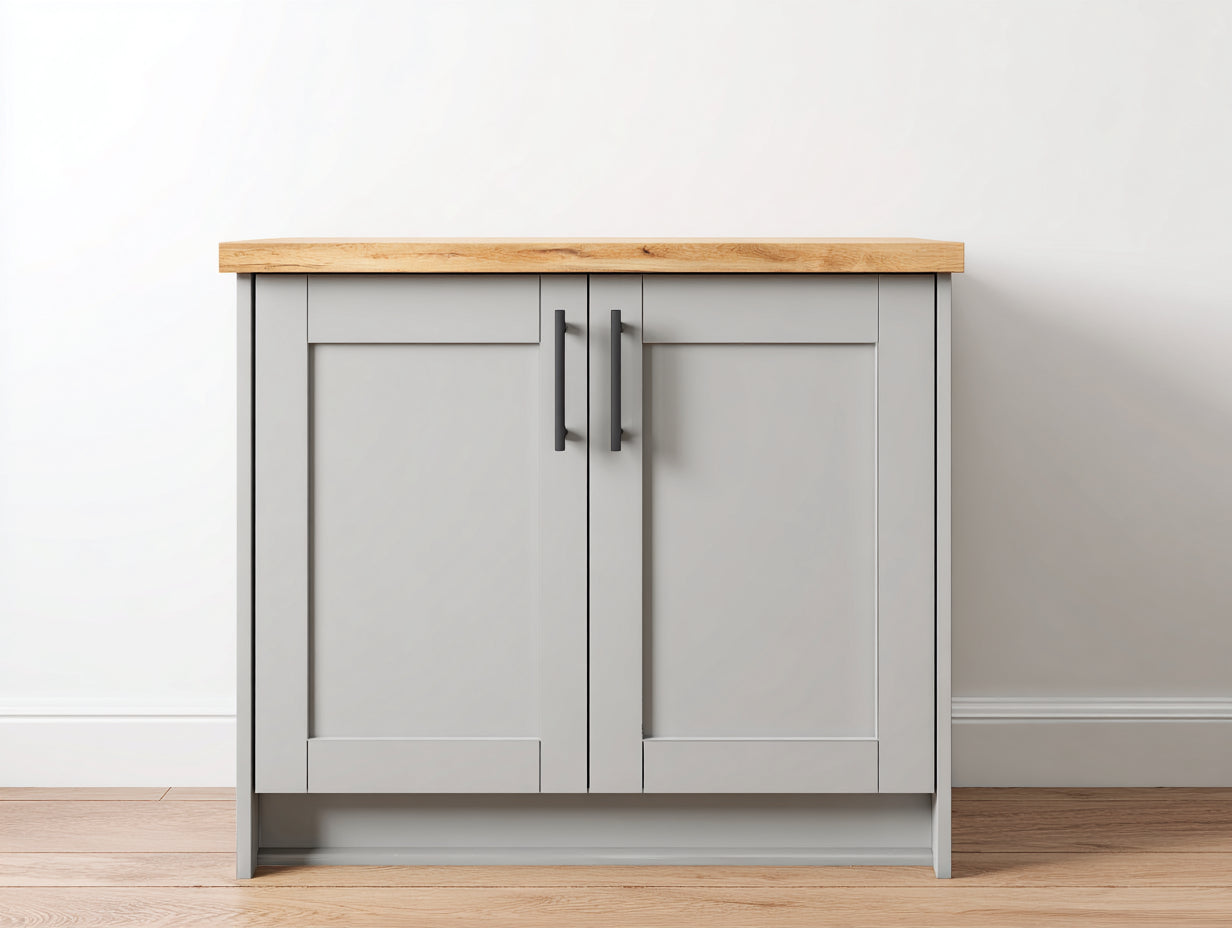 Buffet - Bois-Métal - 98 x 42 x 86 cm - Gris clair-Bois clair - Style contemporain
