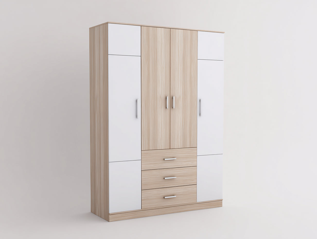 Armoire - Bois - 180 x 60 x 200 cm - Blanc Bois clair - Style moderne naturel