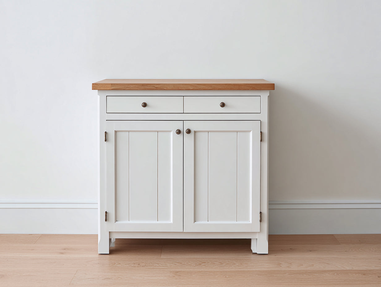 Buffet - Bois-Métal - 91 x 42 x 88 cm - Blanc-Bois clair - Style maison de campagne