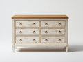 Commode - Bois - 150 x 45 x 90 cm - Blanc-Marron - Style classique avec poignées décoratives