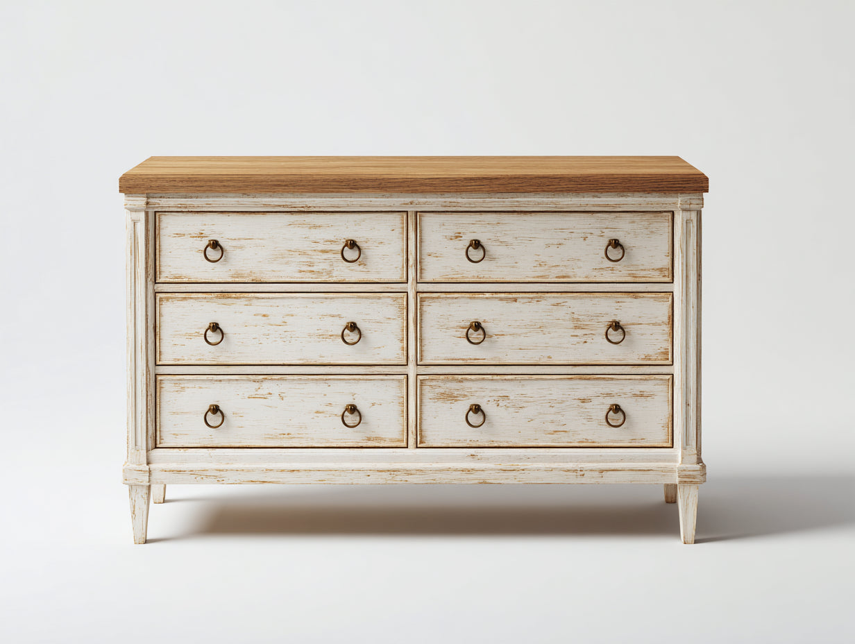Commode - Bois - 150 x 45 x 90 cm - Blanc-Marron - Style classique avec poignées décoratives