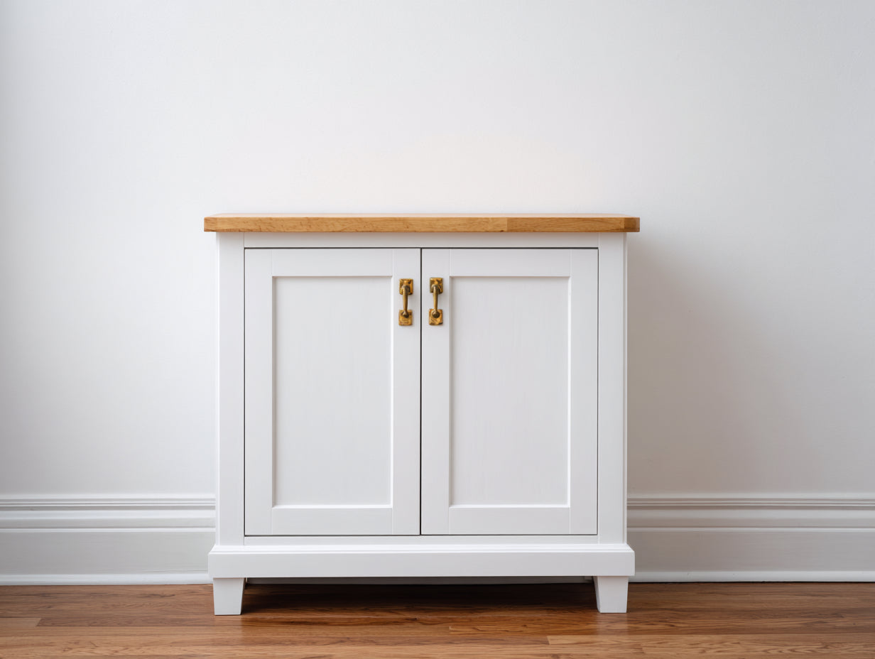 Buffet - Bois-Métal - 88 x 39 x 82 cm - Blanc-Bois clair - Style campagne chic