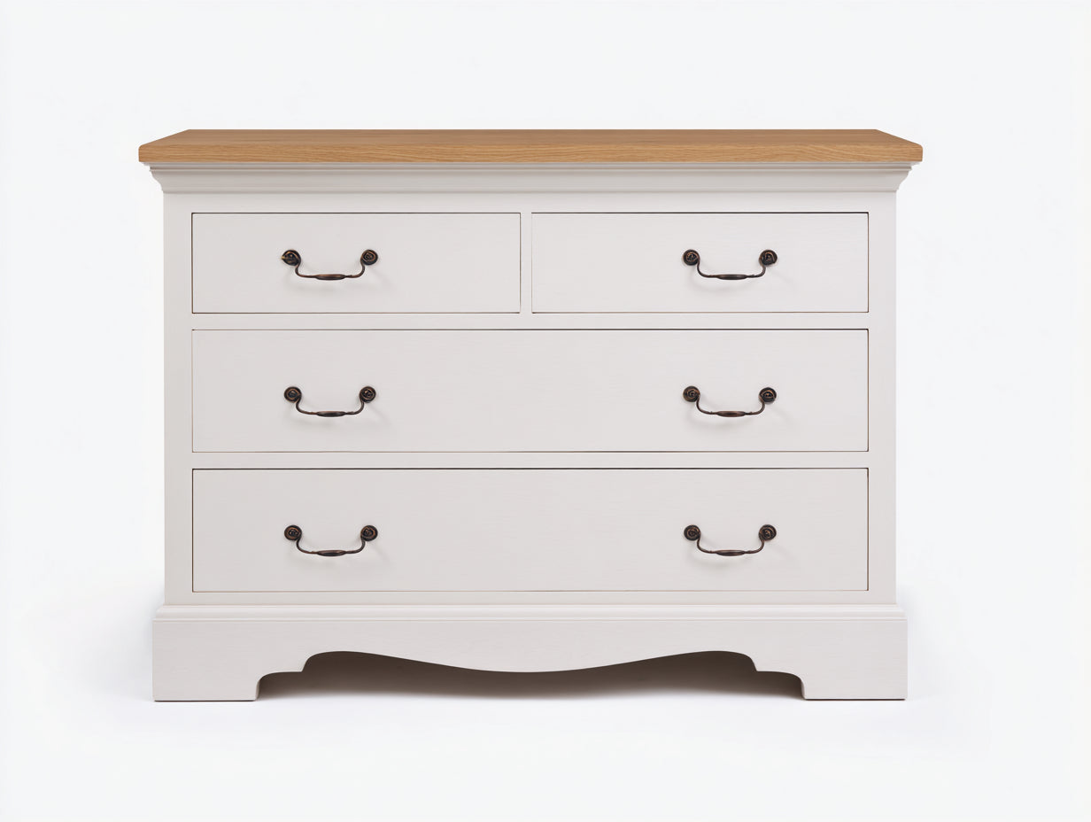 Commode - Bois - 130 x 45 x 90 cm - Blanc - Style classique avec poignées décoratives