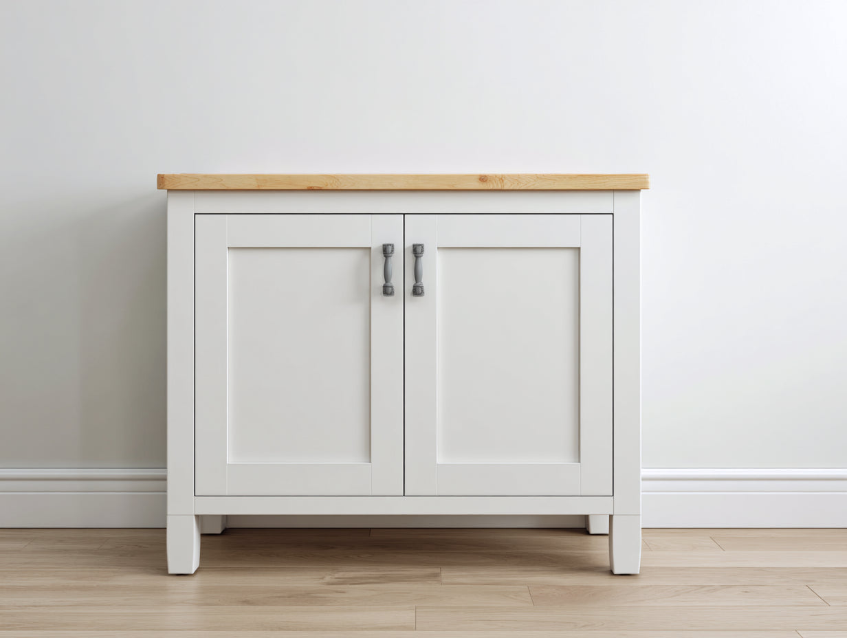 Buffet - Bois-Métal - 94 x 40 x 82 cm - Blanc-Bois clair - Style campagne moderne