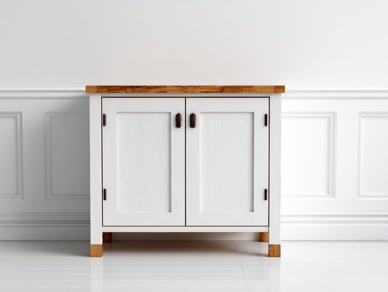Buffet - Bois - 88 x 38 x 82 cm - Blanc-Bois naturel - Style campagne