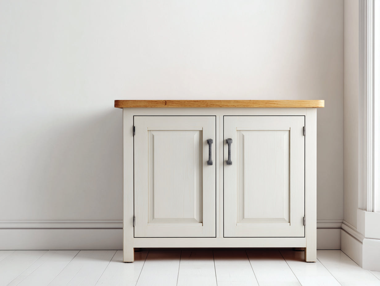 Buffet - Bois-Métal - 86 x 39 x 81 cm - Blanc-Bois clair - Style rustique élégant