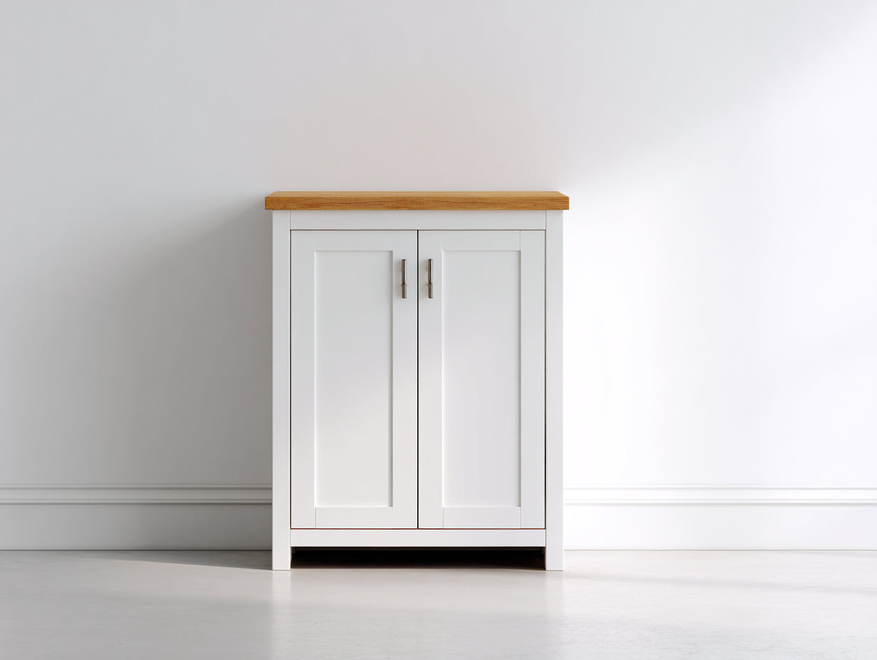 Buffet - Bois - 76 x 37 x 96 cm - Blanc-Bois naturel - Style campagne moderne