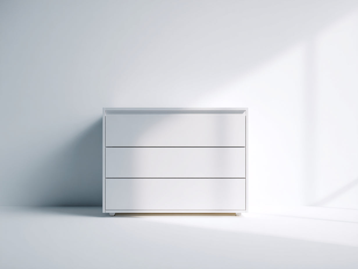 Commode - Panneaux de bois - 120 x 40 x 80 cm - Blanc - Style moderne minimaliste sans poignées