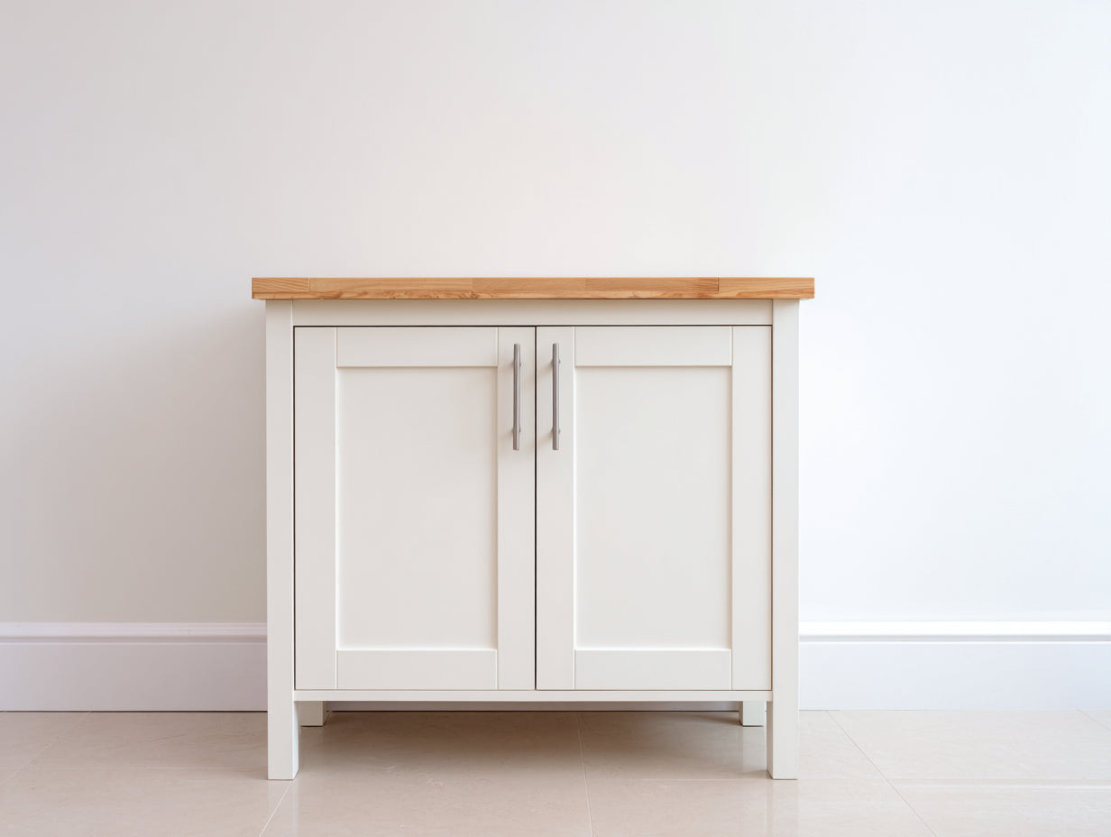 Buffet - Bois-Métal - 92 x 40 x 84 cm - Blanc-Bois clair - Style moderne