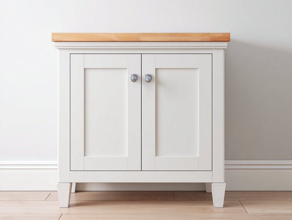 Buffet - Bois-Métal - 89 x 40 x 84 cm - Blanc-Bois clair - Style maison de campagne