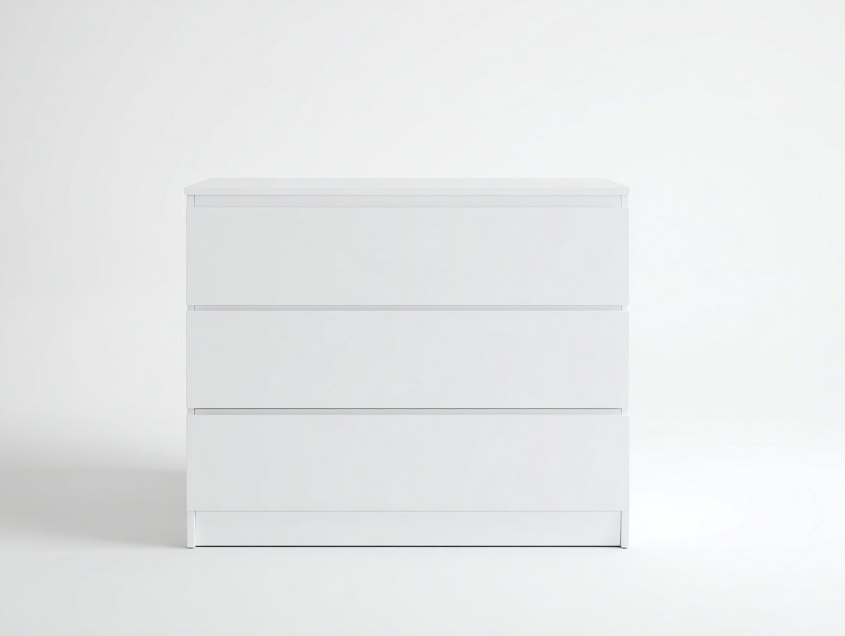 Commode - Panneaux de bois - 100 x 42 x 85 cm - Blanc - Style moderne minimaliste sans poignées