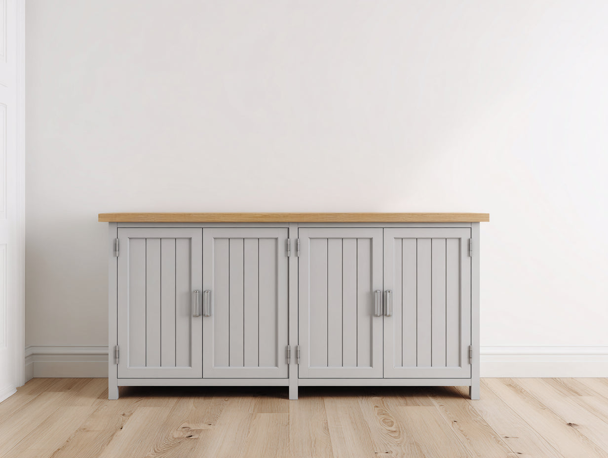 Buffet - Bois-Métal - 164 x 42 x 84 cm - Gris clair-Bois clair - Style campagne moderne